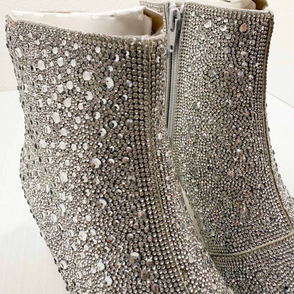 Abound Silver Rhinestone Ankle Boots 7M Sparkle Glitter Pointed Toe Party Heels - Picture 7 of 13